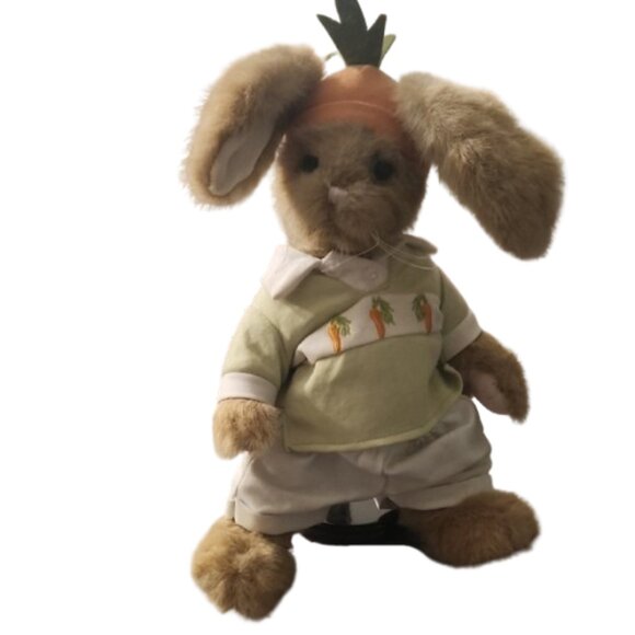 [Bearington Collection] Adorable Plush Boy Bunny with Carrot Outfit w/ stand - Picture 7 of 7